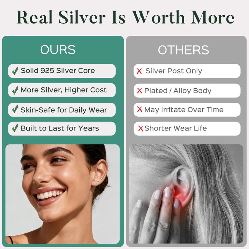 ChicSilver Minimalist Bar Earrings for Women Hypoallergenic 925 Sterling Silver Simple Small Geometric Stud Earrings for Sensitive Ears Valentines Day Gifts for Mothers Day - Image 5